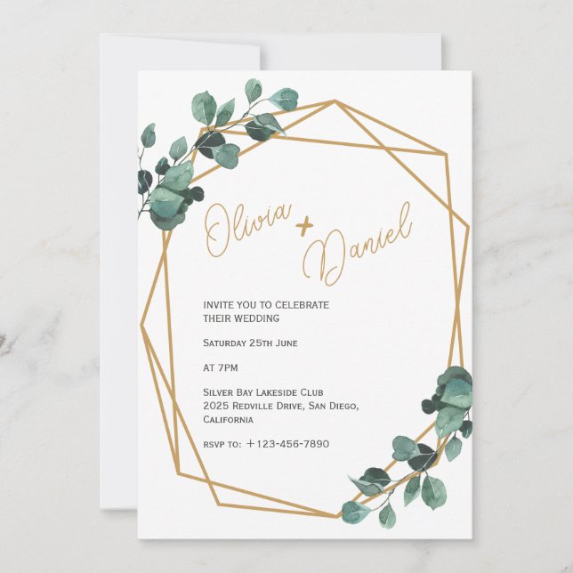Greenery Gold Rectangle Wedding Invitation (Front)