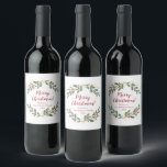 Greenery gold red holly elegant Christmas Wine Label<br><div class="desc">For more advanced customisation of this design,  simply select the "Customise It" button above!</div>