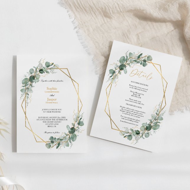 Greenery Gold Simple Details All In One Wedding Invitation (Creator Uploaded)