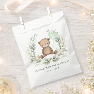 Greenery Gold Teddy Bear Balloon Baby Shower Party Favour Bags