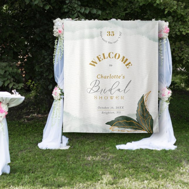 Greenery Gold Watercolor Bridal Shower Welcome Tapestry (Creator Uploaded)