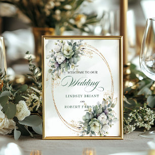 Greenery Gold Watercolor Sage Green Welcome Sign