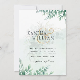 Greenery Gold Wedding Eucalyptus Leaves QR CODE Invitation