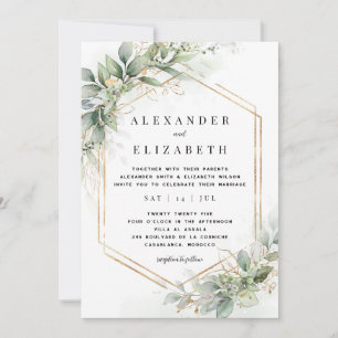 Greenery & Gold Wedding Invitation