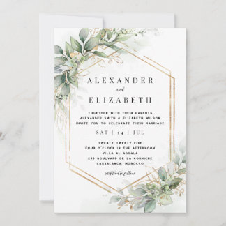 Greenery & Gold Wedding Invitation
