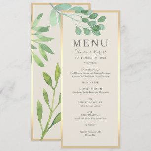 Greenery Gold Wedding Menu Card