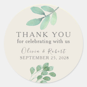 Greenery Gold Wedding Thank You Sticker