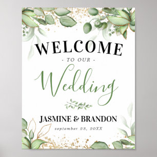 Greenery Gold Welcome Wedding Template Poster