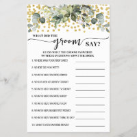 Greenery Gold What did Groom Say Shower Game Card