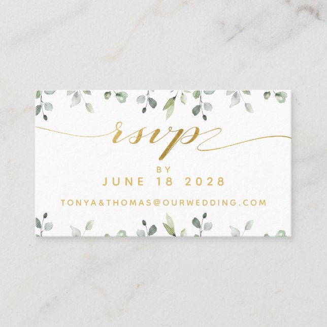 Greenery & Gold Writing Wedding Online RSVP Card (Front)