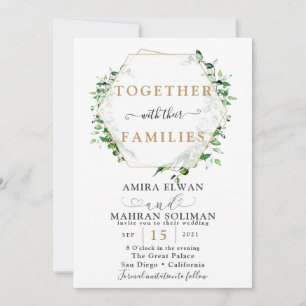 Greenery Golden Frame Watercolor Wedding Invitation