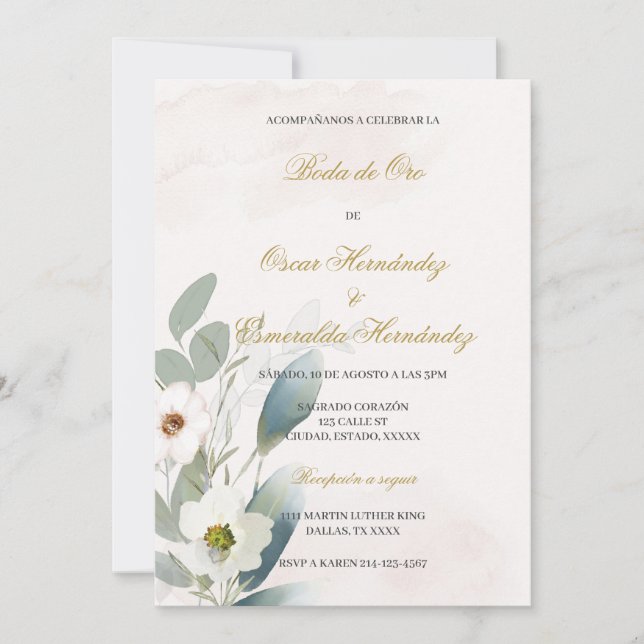 Greenery golden wedding  invitation (Front)