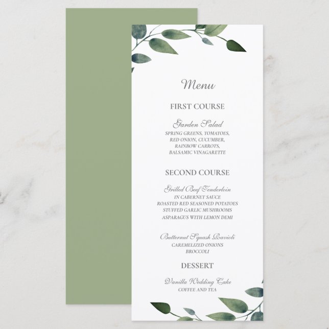 Greenery Green and Gold Geometric Rustic Wedding Menu (Front/Back)