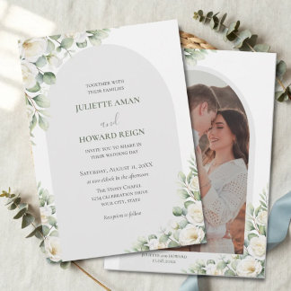 Greenery Green Floral Botanical Photo Wedding Invitation