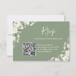Greenery Green Floral Botanical Qrcode Wedding RSVP Card