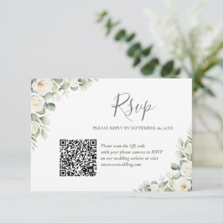 Greenery Green Floral Botanical Qrcode Wedding RSVP Card