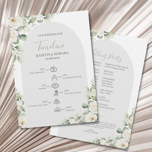 Greenery Green Floral Botanical Wedding Timeline Programme (Creator Uploaded)