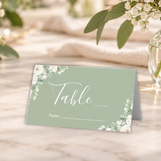 Greenery Green Floral Elegant Wedding Table Number Place Card