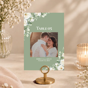 Greenery Green Floral Photo Wedding Seating Chart Table Number