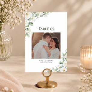 Greenery Green Floral Photo Wedding Seating Chart Table Number