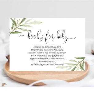 Greenery green gold book request books for baby en enclosure card