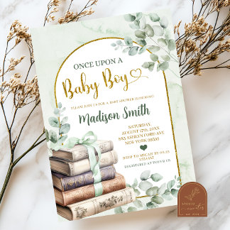 Greenery Green Sage Storybook Theme Baby Shower Invitation