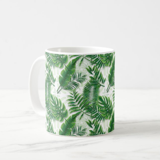 Greenery Green Tropical Leaves Pattern Coffee Mug (Front Left)