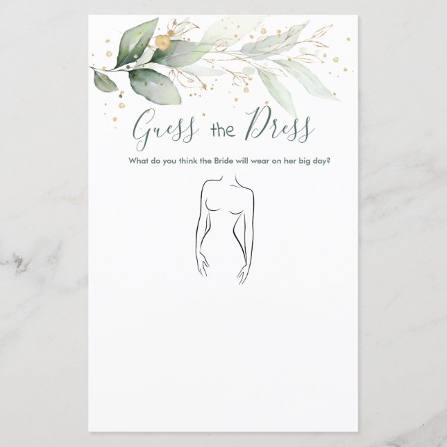 Greenery Guess The Dress Bridal Shower Game (Front)