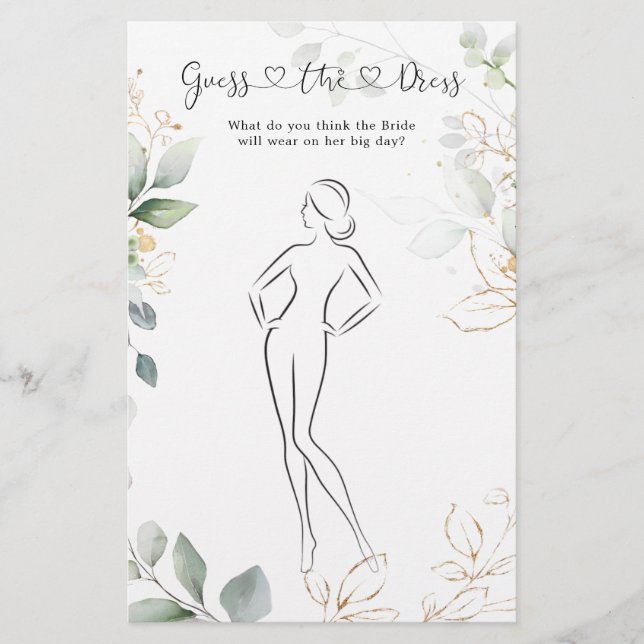 Greenery Guess The Dress Bridal Shower Game (Front)
