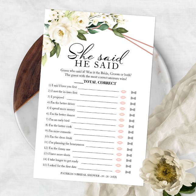 Greenery He Said She Said Bridal Shower Game Flyer (Creator Uploaded)