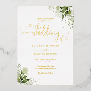 Greenery Hearts Script Calligraphy Wedding Gold