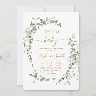 Greenery Hello Baby Shower Invitation