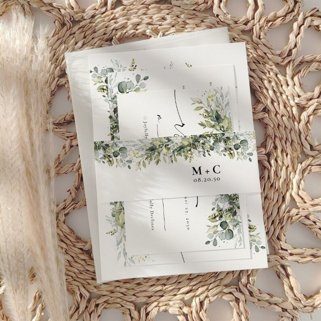 Greenery Herbal Wedding Invitation Belly Band (Creator Uploaded)