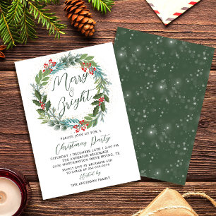 Greenery Holly Berries Wreath Christmas Party Invitation