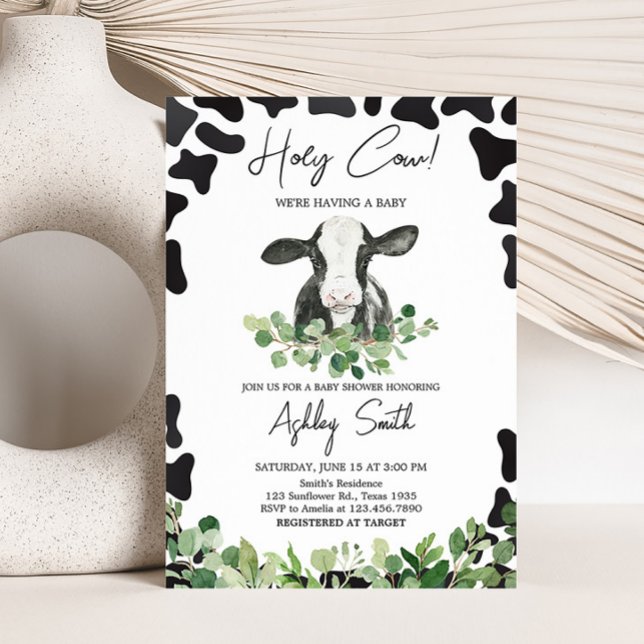 Greenery Holy Cow Baby Shower  Invitation (Gender Neutral Highland Cow Baby Shower Invitation)