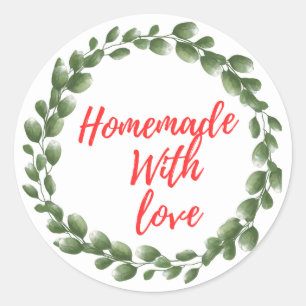 Greenery 'Homemade With Love' Red Round Sticker