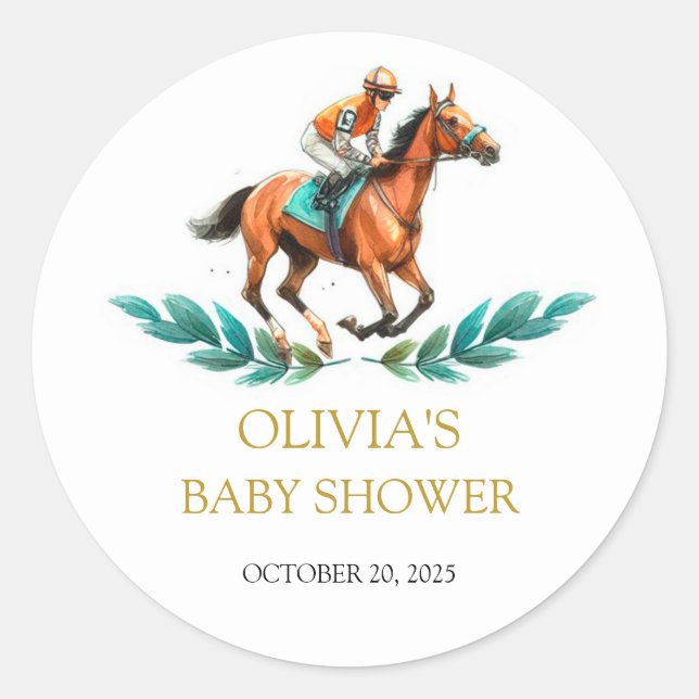 Greenery Horse Race Shower classic round sticker (Front)