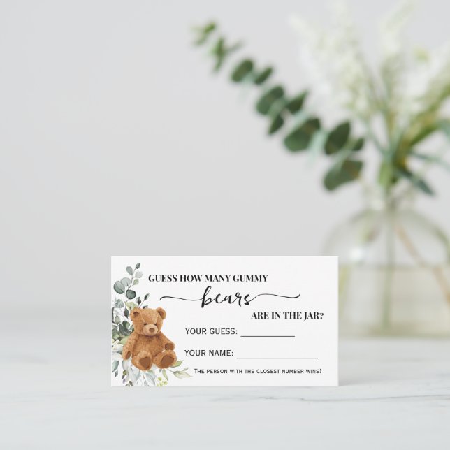 Greenery How Many Gummy Bears Shower Game Card (Standing Front)