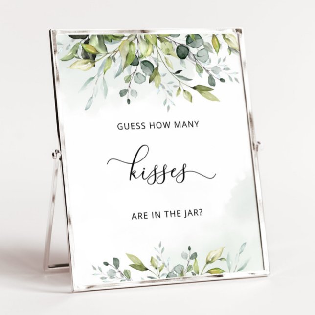 Greenery how many kisses bridal shower game poster (Creator Uploaded)