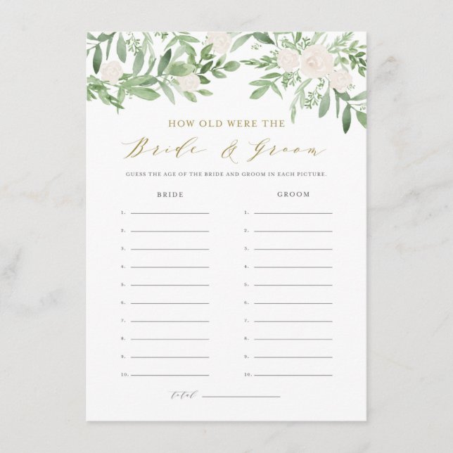 Greenery How Old Were the Bride and Groom Shower Enclosure Card (Front)