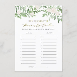 Greenery How Old Were the Parents Baby Shower Game Enclosure Card