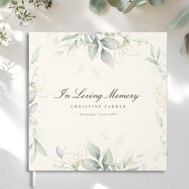 Greenery "In Loving Memory"  Beige Funeral Guest Book (Greenery "In Loving Memory" Beige Funeral Guest Book)