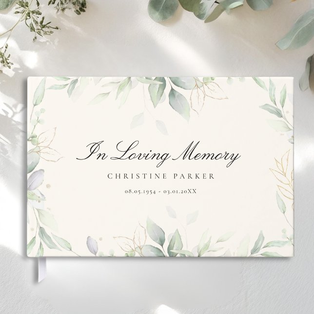 Greenery "In Loving Memory"  Beige Funeral Guest Book (Greenery "In Loving Memory" Beige Funeral Guest Book)