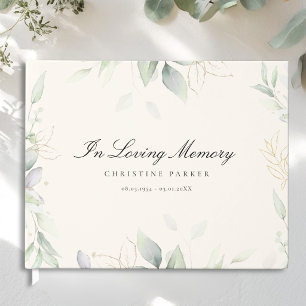 Greenery "In Loving Memory" Beige Funeral Guest Book
