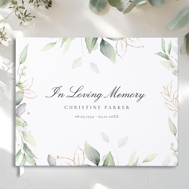 Greenery "In Loving Memory" Funeral Guest Book (Greenery "In Loving Memory" Photo Funeral Guest Book)