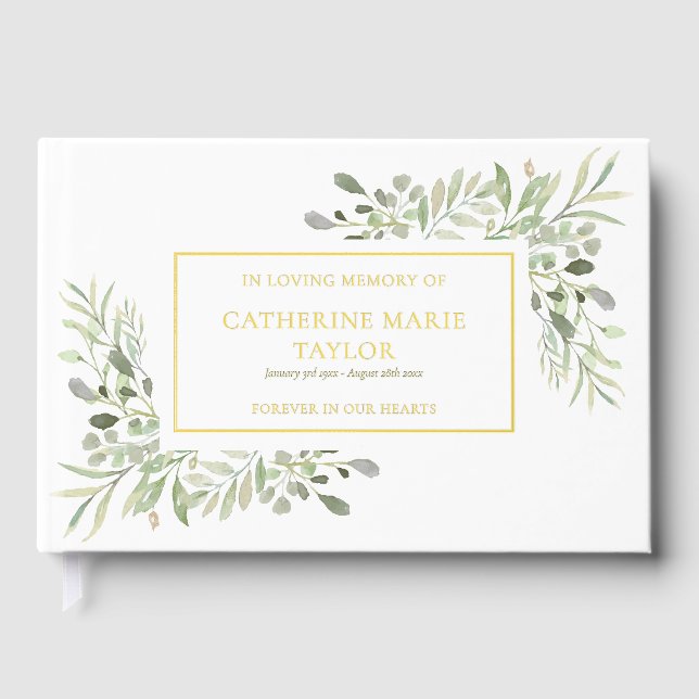 Greenery In Loving Memory Memorial Funeral Guest Book (Front)