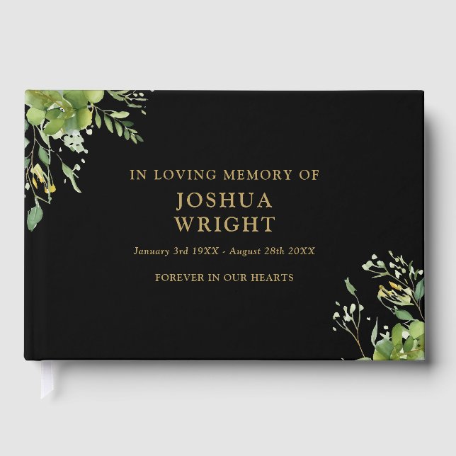 Greenery In Loving Memory Memorial Funeral Guest Book (Front)