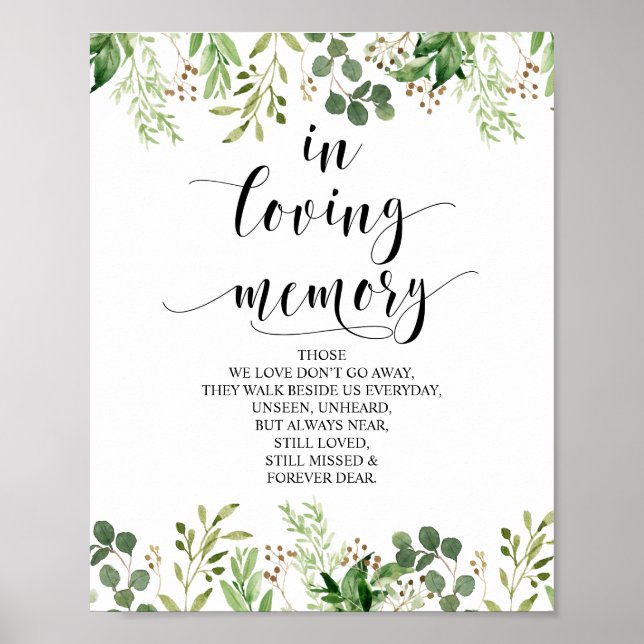 Greenery In Loving Memory Memorial Sign (Front)