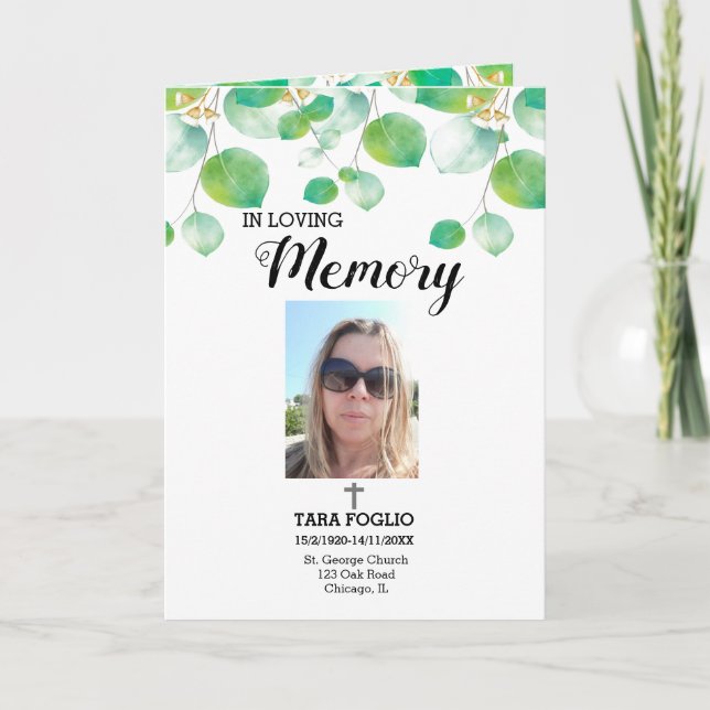 Greenery In loving memory program funeral  Programme (Front)