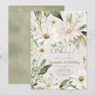Greenery Isn't She Onederful 1st Birthday Flowers Invitation